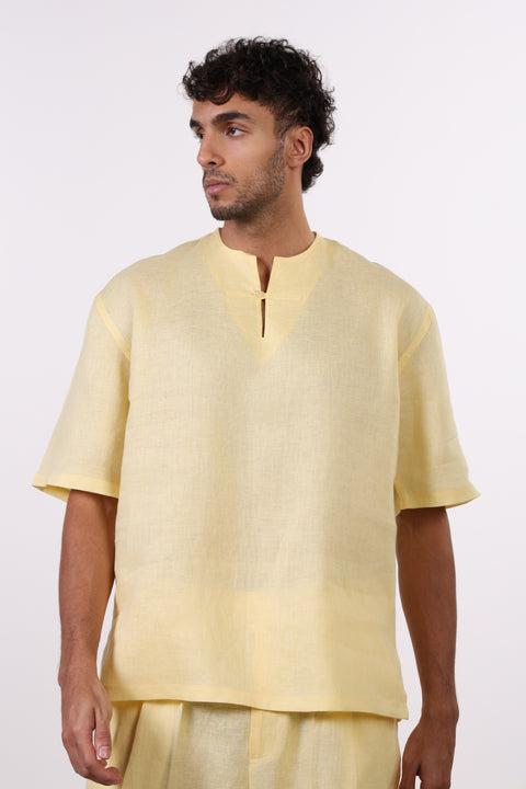 THE SUMMER LINEN HALF SLEEVES SET — MENS YELLOW