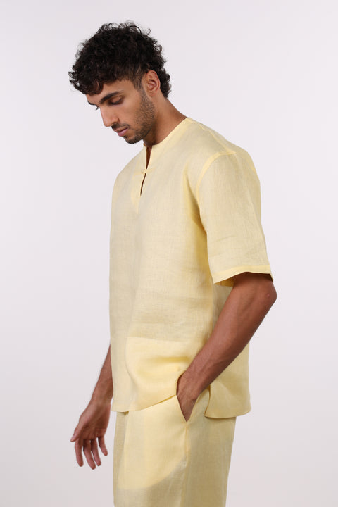 THE SUMMER LINEN HALF SLEEVES SHIRT — MENS YELLOW