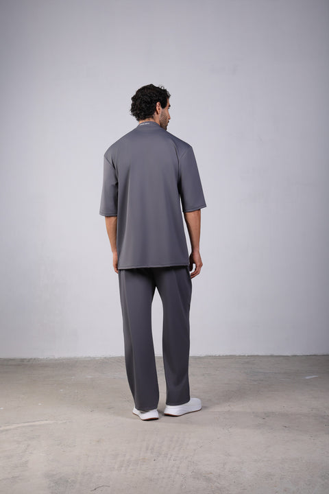 FLEX SHIRT HALF SLEEVES HIGH NECK SET — MENS GREY