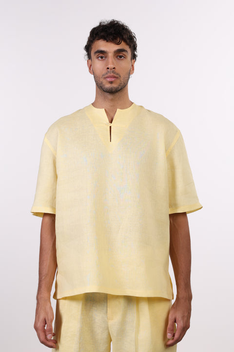 THE SUMMER LINEN HALF SLEEVES SHIRT — MENS YELLOW