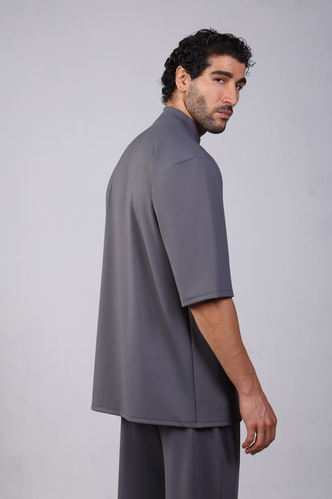 FLEX SHIRT HALF SLEEVES HIGH NECK SET — MENS GREY