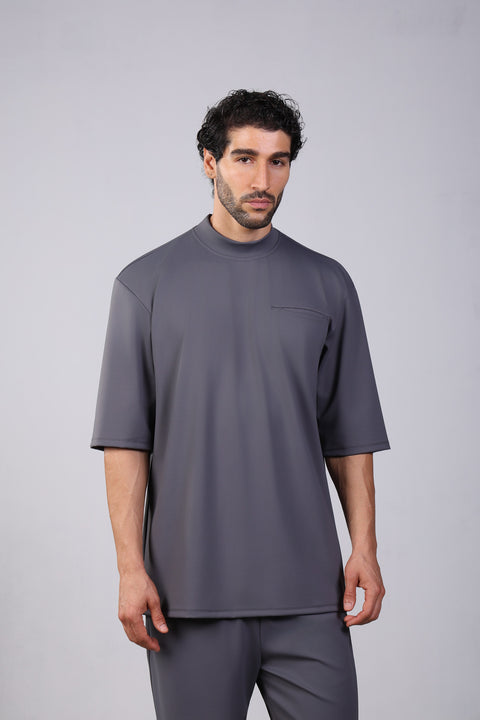 FLEX SHIRT HALF SLEEVES HIGH NECK SET — MENS GREY