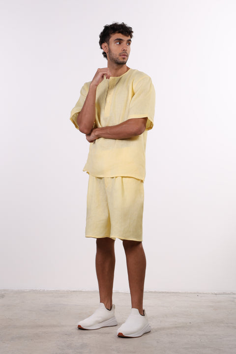 THE SHORE LINEN HALF SLEEVE SET — MENS YELLOW