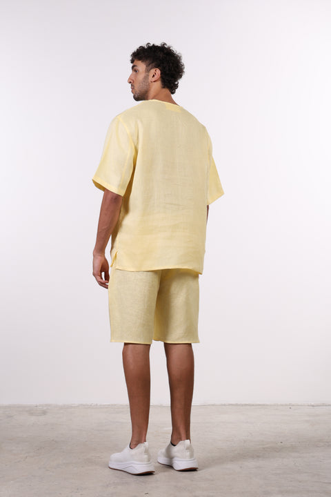 THE SHORE LINEN HALF SLEEVE SET — MENS YELLOW