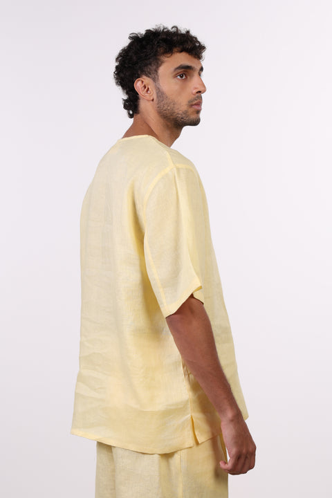 THE SHORE LINEN HALF SLEEVES SHIRT — MENS YELLOW