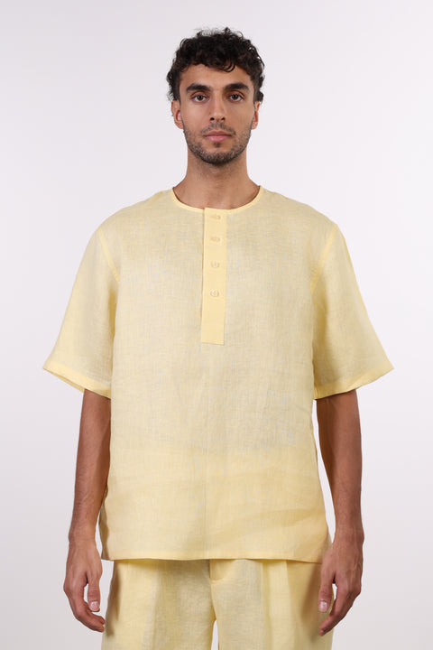 THE SHORE LINEN HALF SLEEVES SHIRT — MENS YELLOW