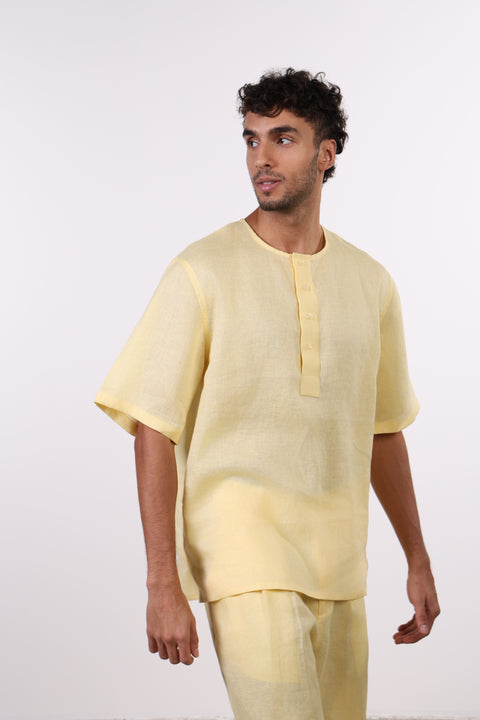 THE SHORE LINEN HALF SLEEVES SHIRT — MENS YELLOW
