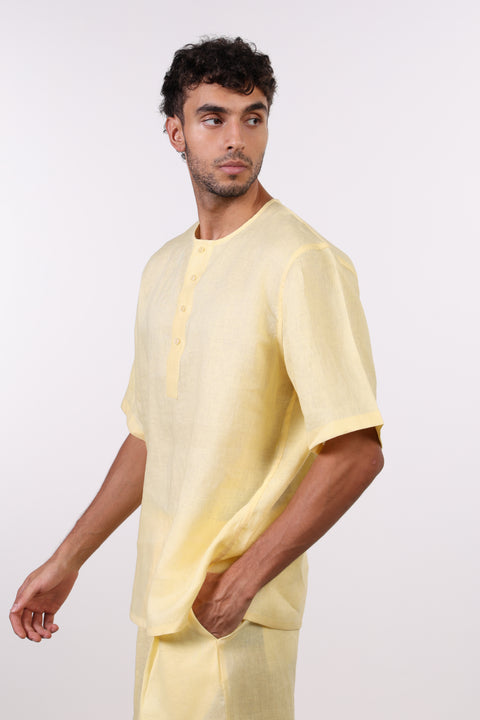 THE SHORE LINEN HALF SLEEVES SHIRT — MENS YELLOW