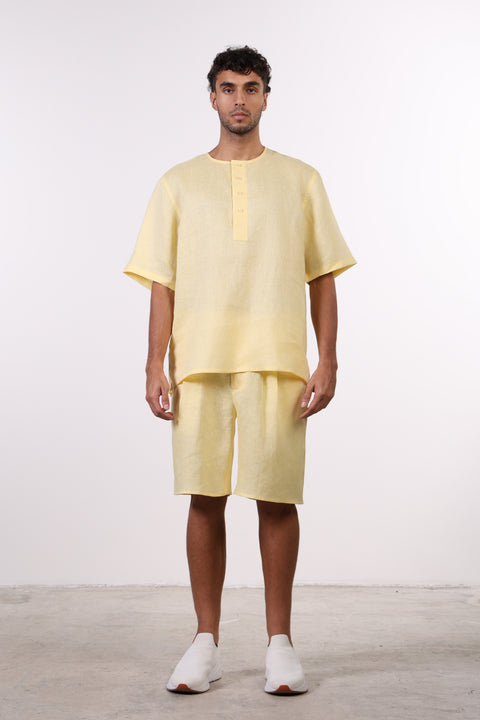 THE SHORE LINEN HALF SLEEVE SET — MENS YELLOW