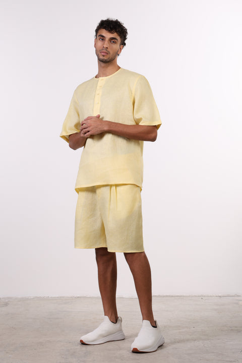 THE SHORE LINEN HALF SLEEVES SHIRT — MENS YELLOW