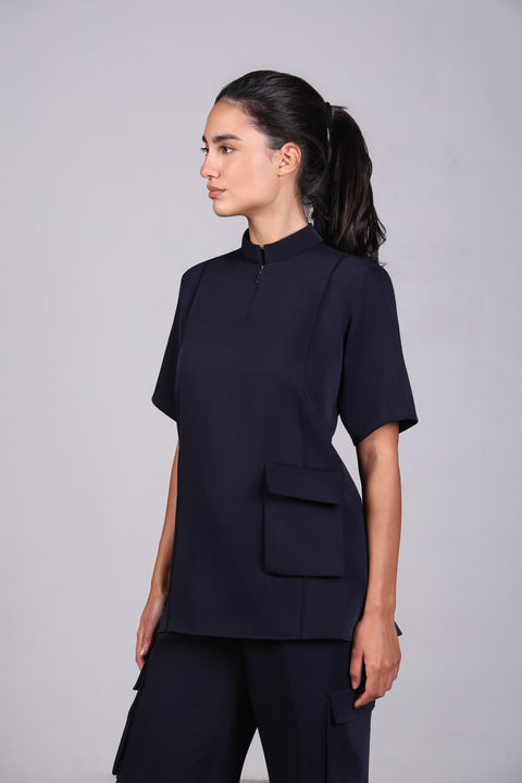CORE SHIRT HALF SLEEVES SET — WOMENS NAVY