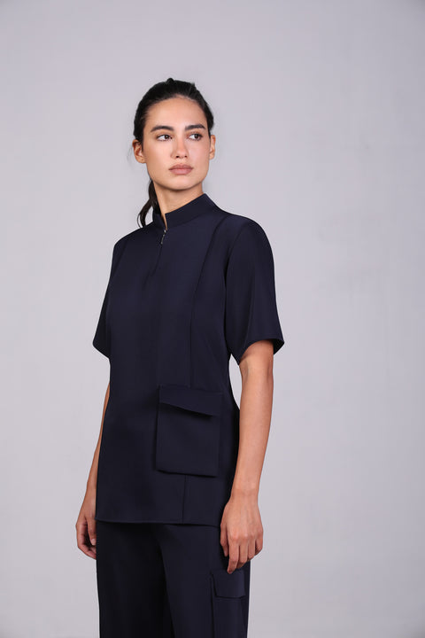 CORE SHIRT HALF SLEEVES — WOMENS NAVY