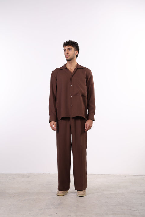 THE LINEN BLEND SHIRT  — MENS BROWN