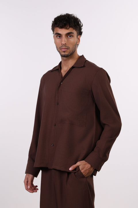 THE LINEN BLEND SHIRT  — MENS BROWN