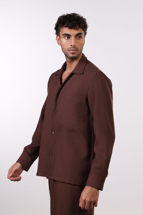 THE LINEN BLEND SHIRT  — MENS BROWN