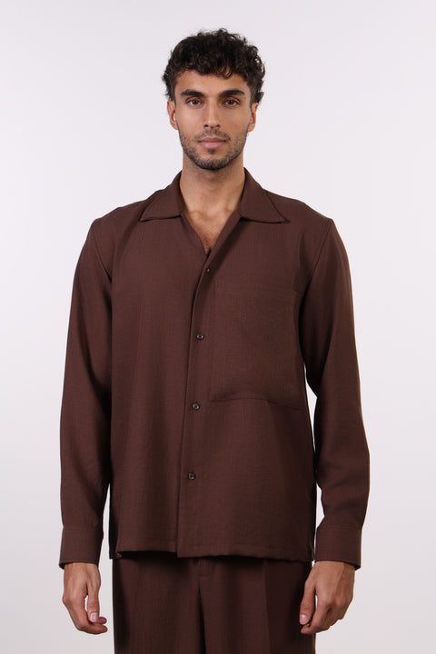 THE LINEN BLEND SHIRT  — MENS BROWN