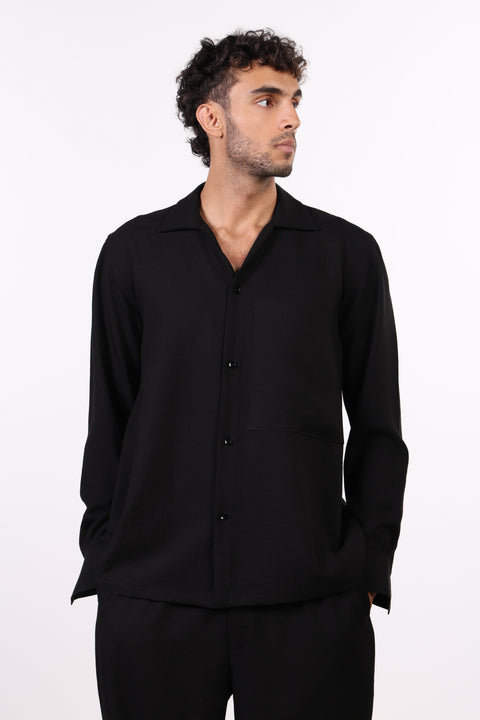 THE LINEN BLEND SHIRT  — MENS BLACK