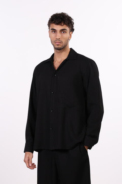THE LINEN BLEND SHIRT  — MENS BLACK