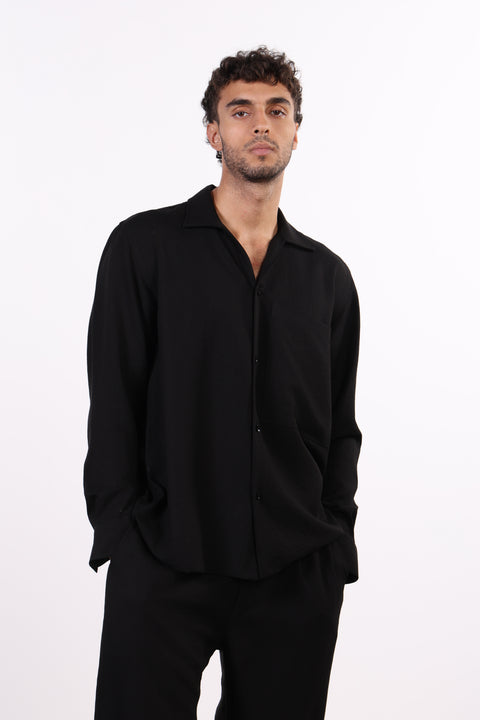 THE LINEN BLEND SHIRT  — MENS BLACK