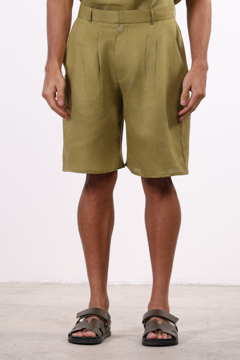 THE SUMMER LINEN HALF SLEEVES SET — MENS MOSS GREEN