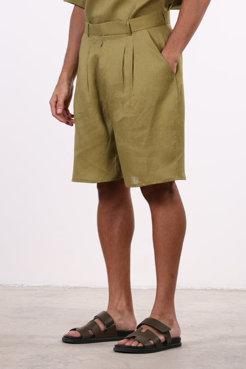 THE SUMMER LINEN HALF SLEEVES SET — MENS MOSS GREEN