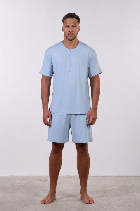 PYJAMA HALF SLEEVES WITH SHORTS SET — MENS SKY BLUE