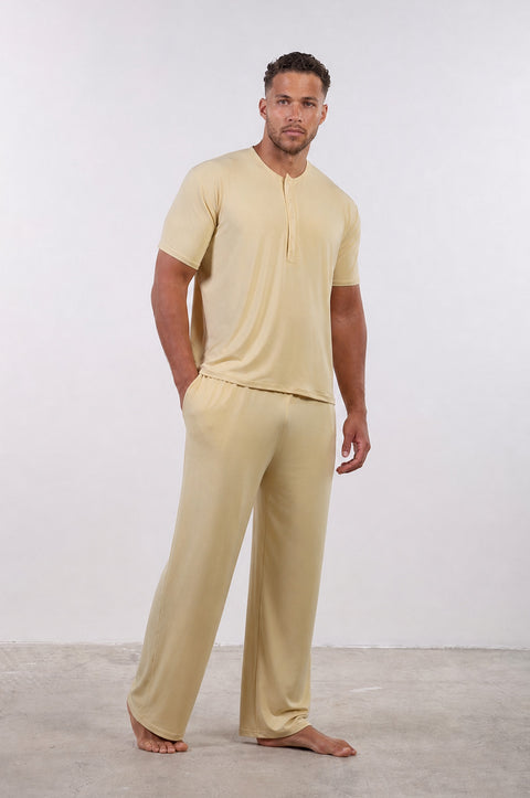 PYJAMA HALF SLEEVES WITH PANTS SET — MENS YELLOW