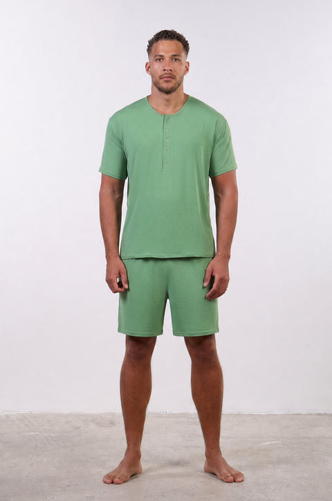 PYJAMA HALF SLEEVES WITH SHORTS SET — MENS GREEN