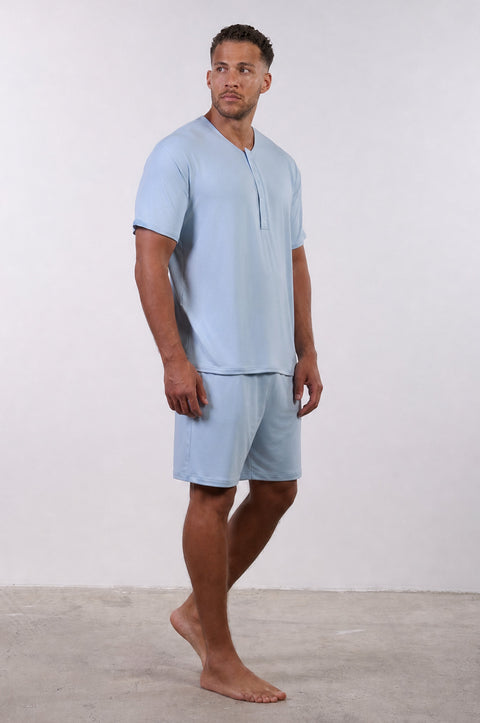 PYJAMA HALF SLEEVES WITH SHORTS SET — MENS SKY BLUE