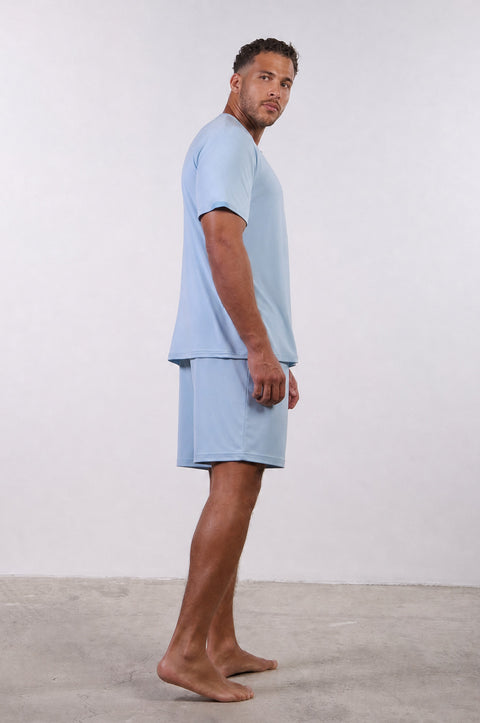 PYJAMA HALF SLEEVES WITH SHORTS SET — MENS SKY BLUE