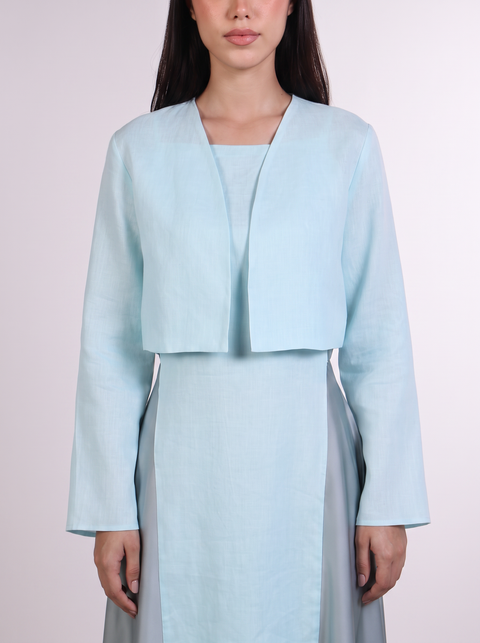 THE CROPPED LINEN COVER-UP — WOMENS TEAL