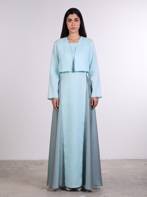 THE CROPPED LINEN COVER-UP — WOMENS TEAL