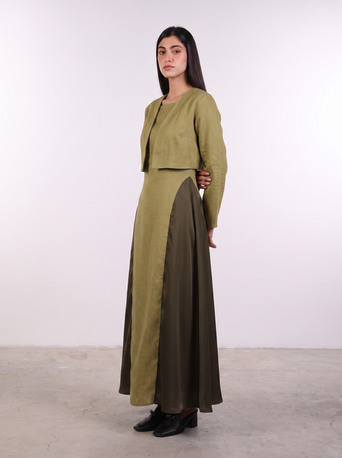 THE CROPPED LINEN COVER-UP — WOMENS MOSS GREEN