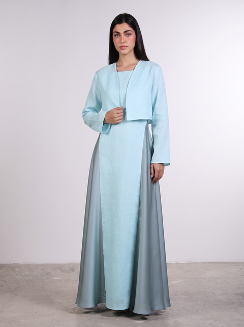 THE CROPPED LINEN COVER-UP — WOMENS TEAL