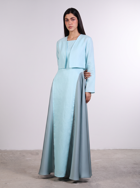 THE CROPPED LINEN COVER-UP — WOMENS TEAL