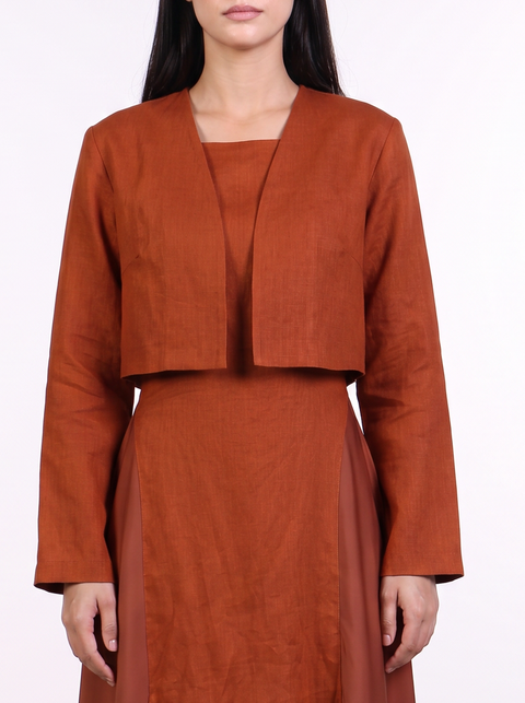 THE CROPPED LINEN COVER-UP — WOMENS BURNT ORANGE