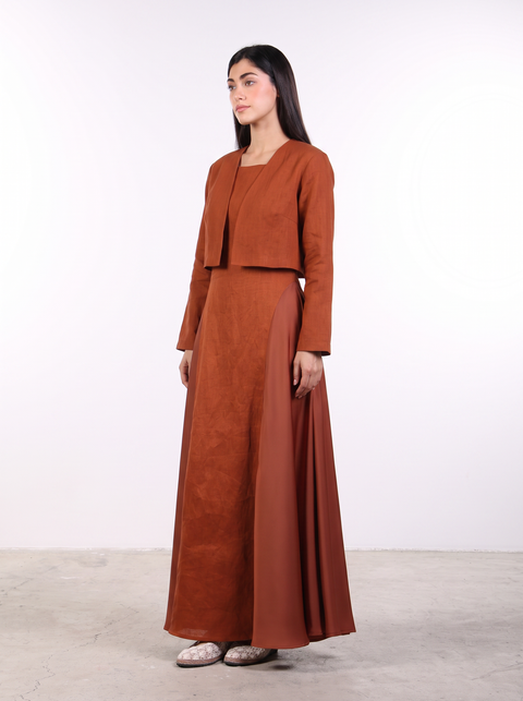 THE CROPPED LINEN COVER-UP — WOMENS BURNT ORANGE