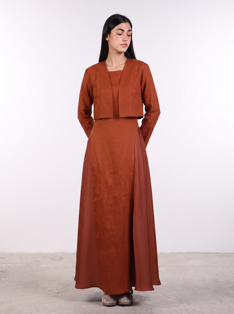 THE CROPPED LINEN COVER-UP — WOMENS BURNT ORANGE